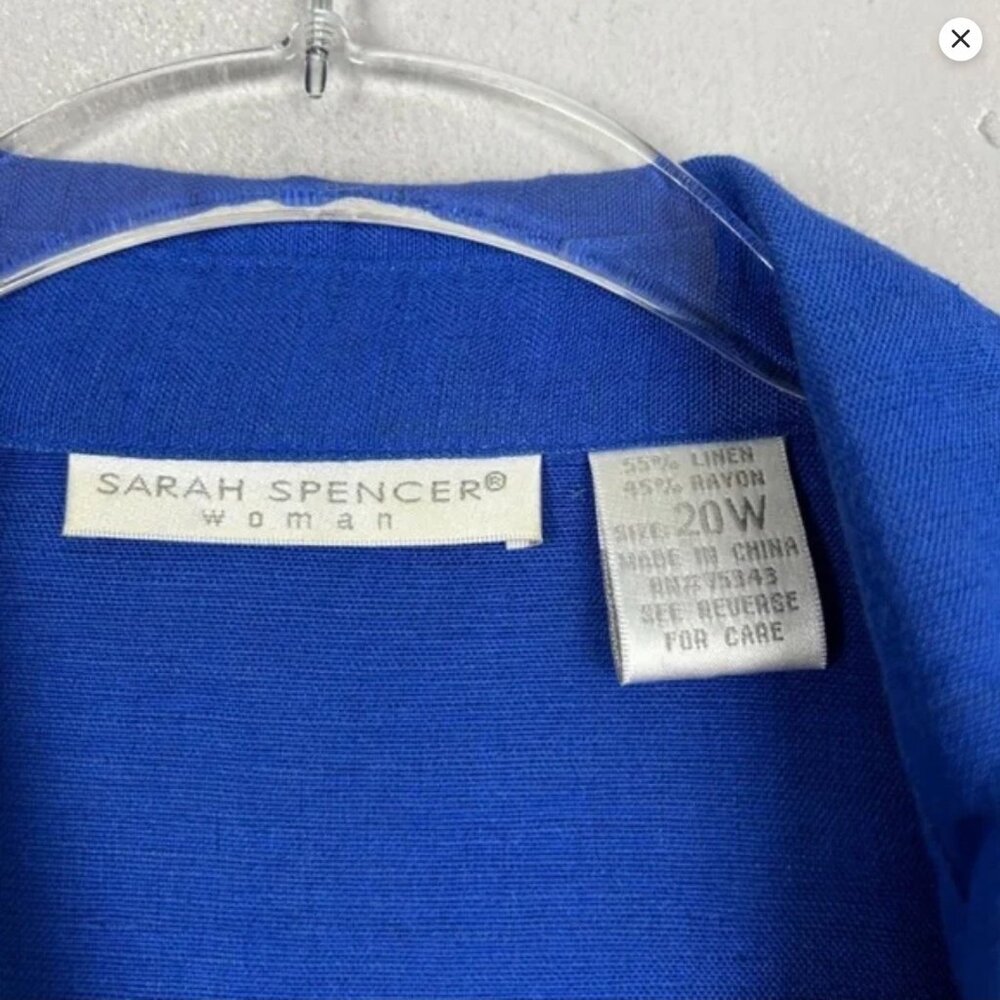 Vintage Sarah Spencer size 20W button down shirt embroidered fish blue linen - Picture 5 of 8